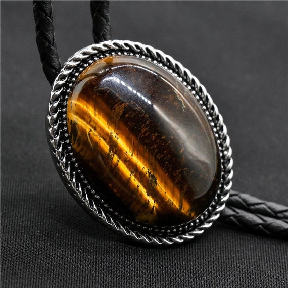 Bolo Tie for Men Natural Turquoise Tiger Eye Western Cowboy Bolo Tie for Women