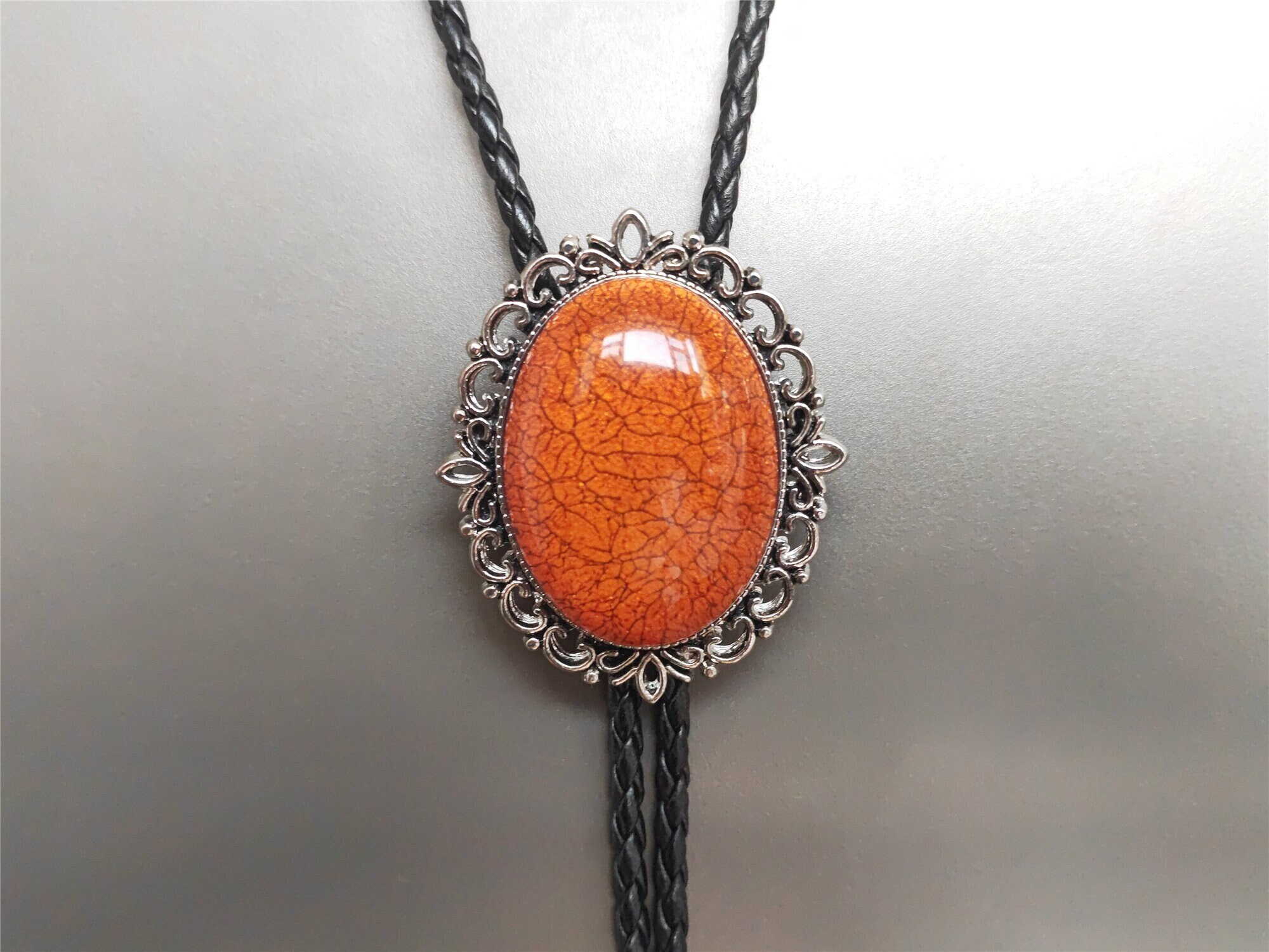 Red Coral Stone Bolo Tie Western Cowboy Leather Rope Necklace Wedding Men