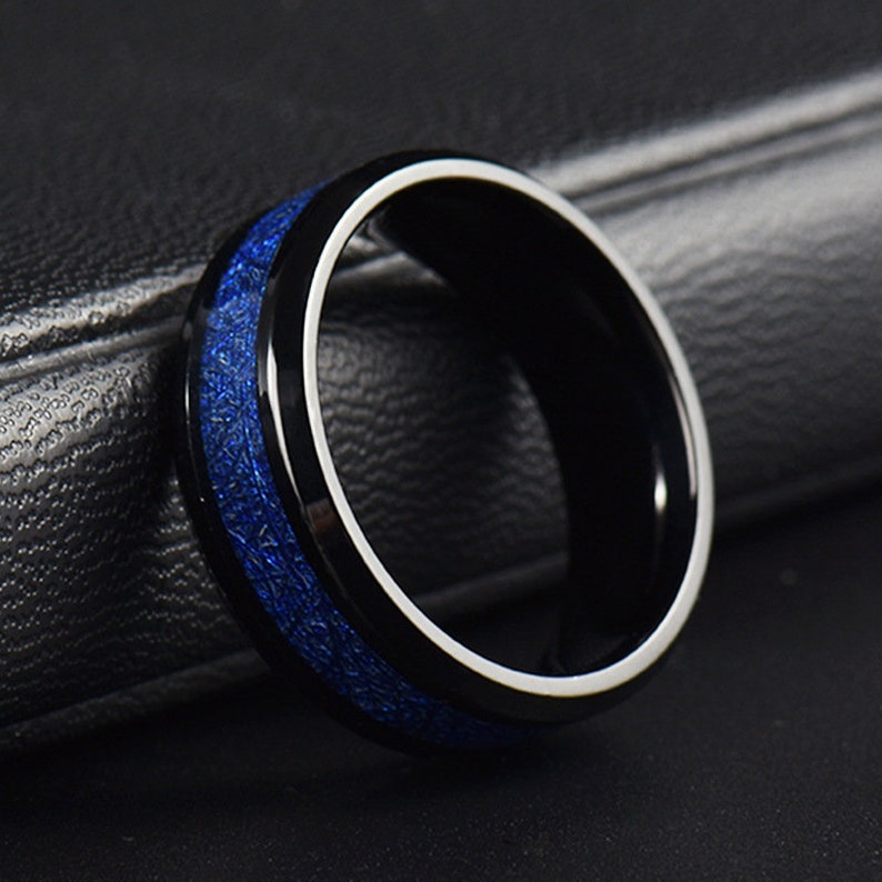 8MM Mens Tungsten Carbide Ring Blue Faux Meteorites Engagement Etsy