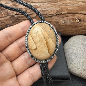 Painting Sandstone Bola BOLO Tie - Wedding Necklace for Men Bridegroom - Western Cowboy Style Necktie