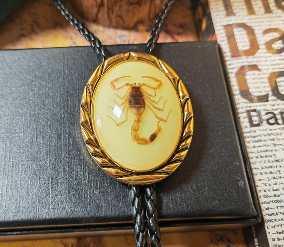 Luminous Blue/Black Scorpion Western Bolo Tie – Sapphire Stone, Zircon Alloy For Wedding Or Everyday Wear