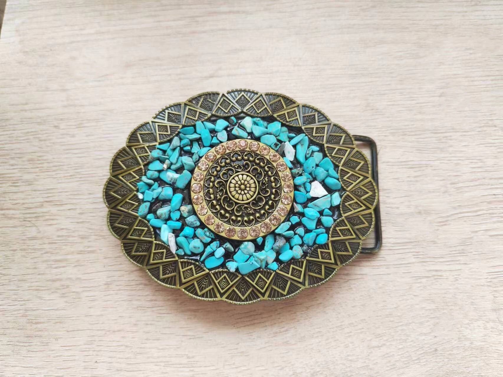 Turquoise Totem Belt Buckle: Zinc Alloy Western Cowboy Boho  display picture 2