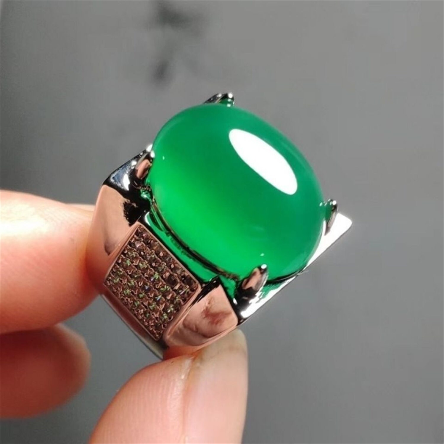 Real Jade Mens Ring Stone Fashion Adjustable Band Ring Etsy