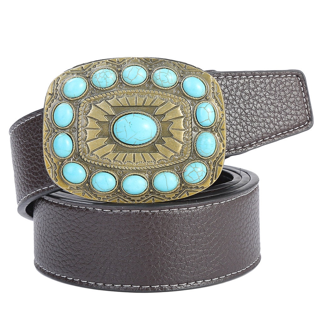 Copper Square Turquoise Mens Belt & Buckle Vintage Zircon Etsy