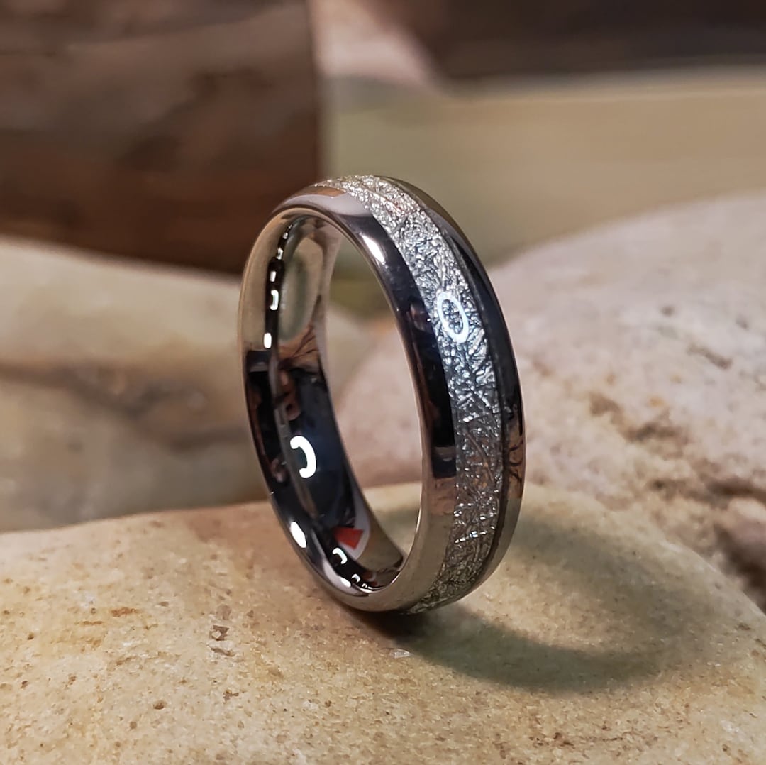 6MM Silver Mens Tungsten Carbide Ring Meteorite Wedding Band ...