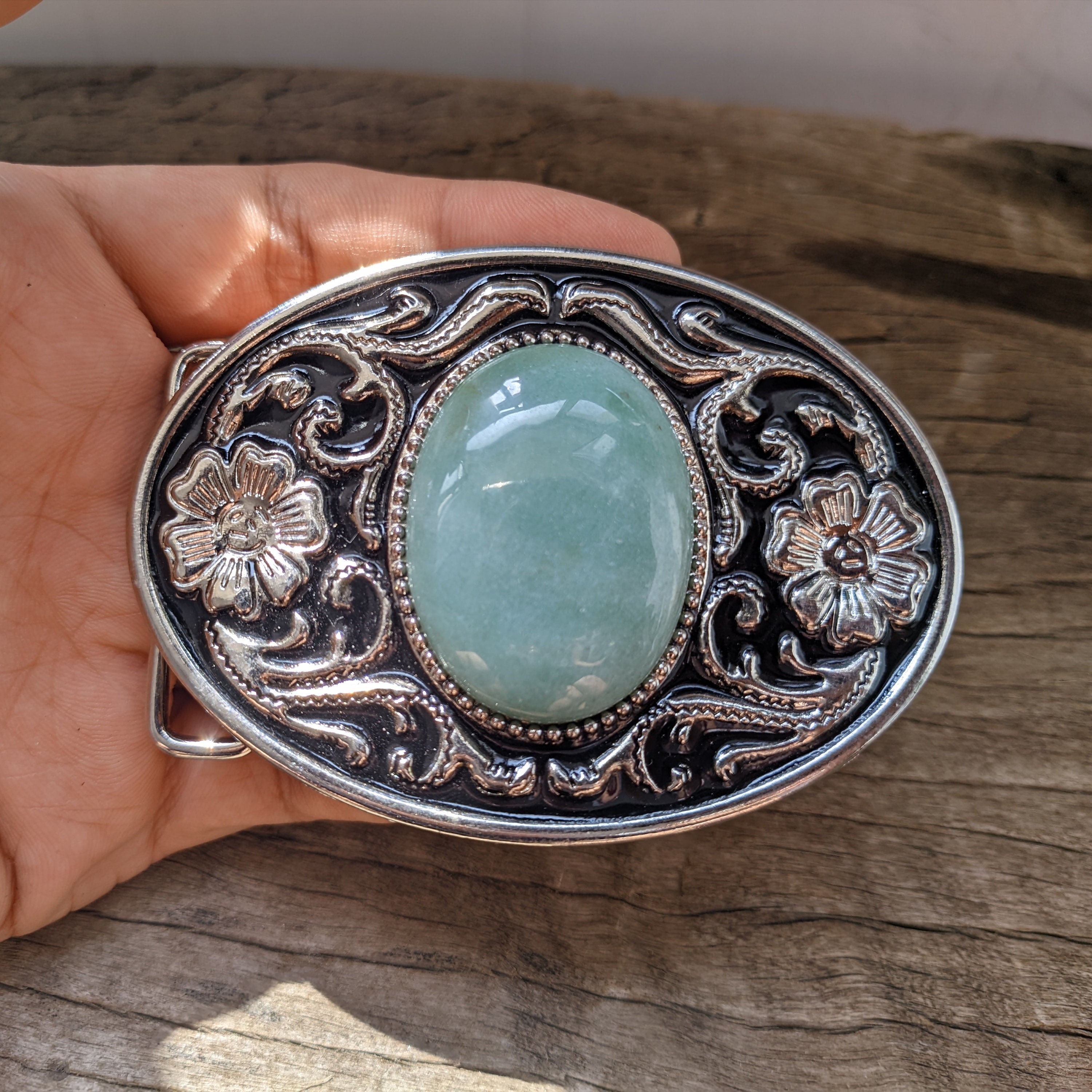 Green Jade Bolo Tie Necklace & Belt Buckle Set - Western 