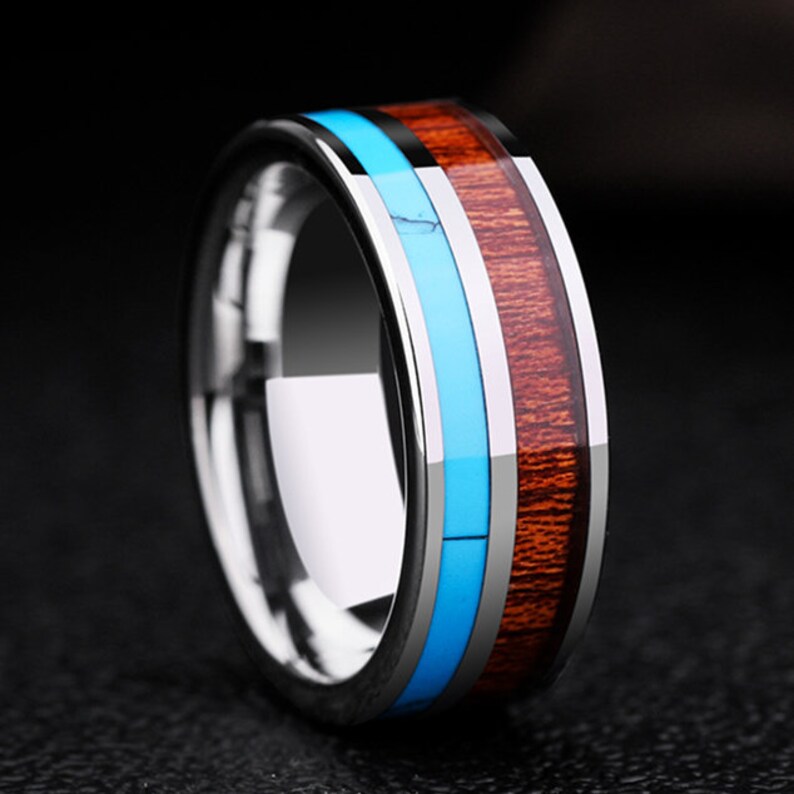 8MM Mens Tungsten Carbide Ring Turquoise / Wood Wedding Etsy