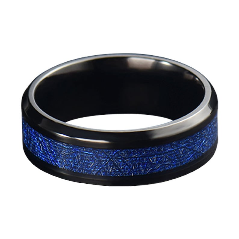 8MM Mens Tungsten Carbide Ring Blue Faux Meteorites Engagement Etsy