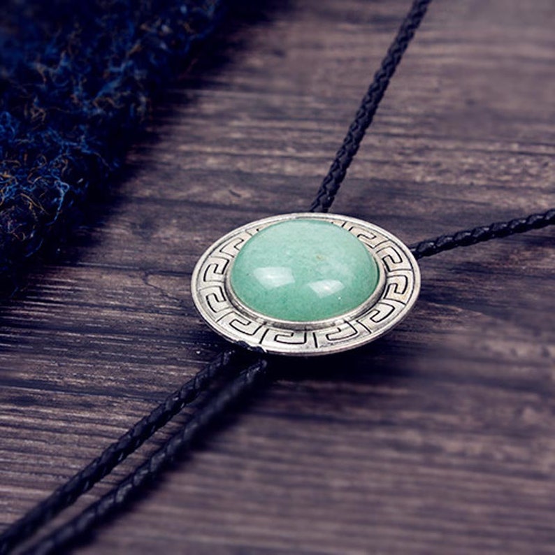 Western Cowboy Burmese Jade Mens Women Groomsmen Bridegroom Leather BOLO Tie Wedding Necklace