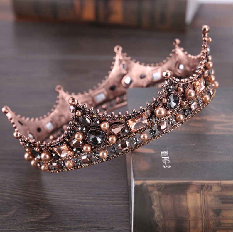 European Vintage Royal Court Baroque Bridal Headdress Headband Crown Inlay Diamond Round Princess Crown Wedding