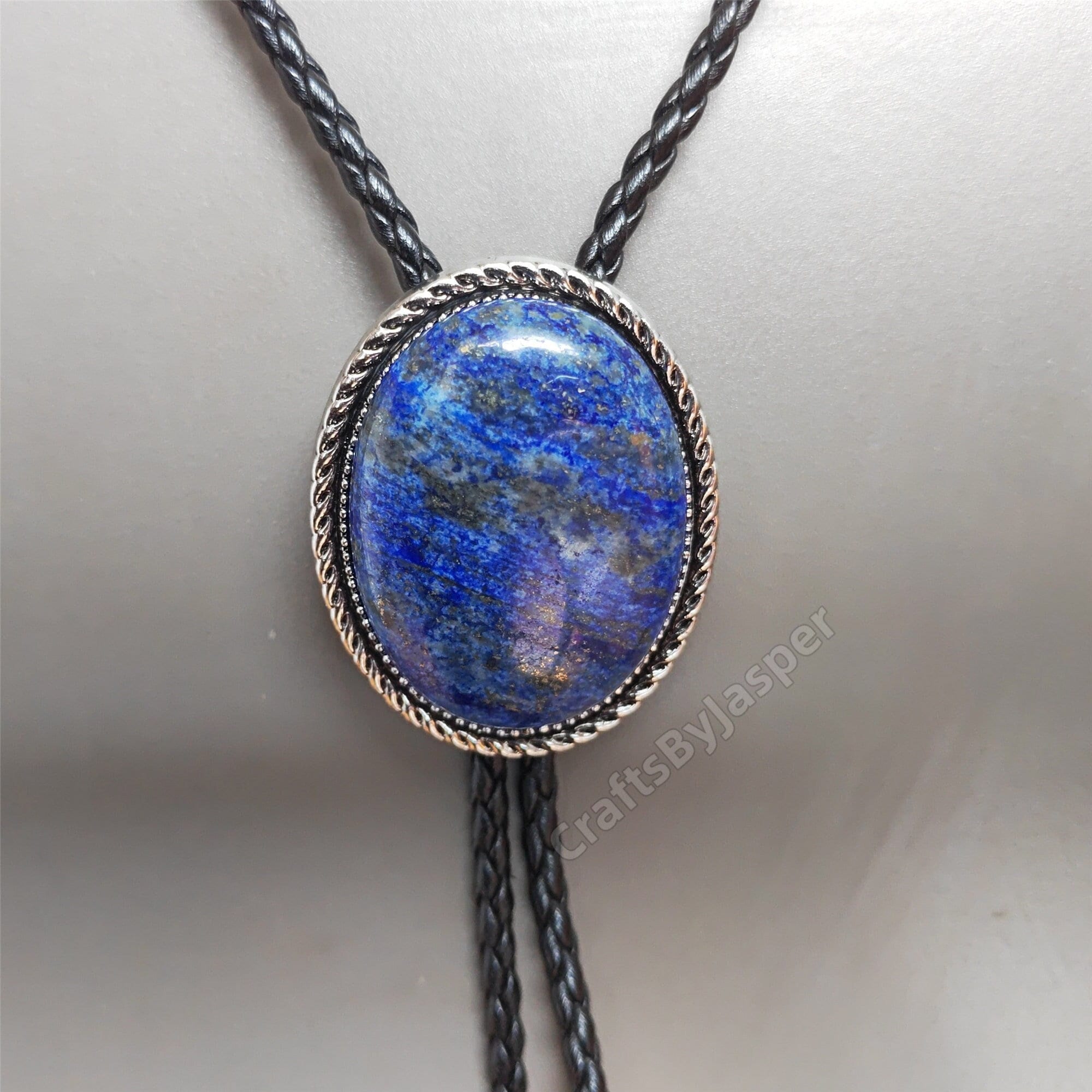 Lapis Lazuli Bolo Tie - Western Cowboy Faux Leather Necktie Wedding Gift for Him Her
