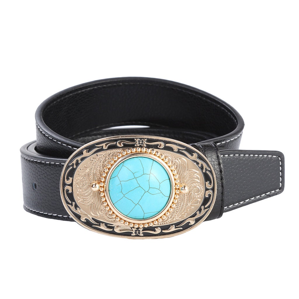 Gold Inlay Oval Turquoise Mens Belt & Buckle Vintage Style - Etsy