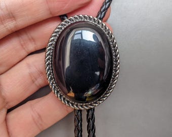 Black Acrylic Bolo Tie – Handmade Faux Leather Cowboy Necktie - Wedding Necklace Gift for Him Her Groomsmen