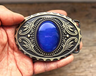 Green Acrylic Boho Leaves Western Belt Buckle – Gold & Silver Finish Cowboy Gift for Him