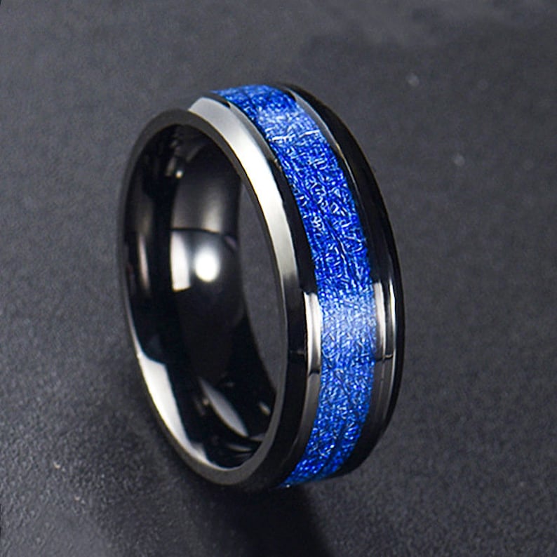 8MM Mens Tungsten Carbide Ring Blue Faux Meteorites Engagement Etsy