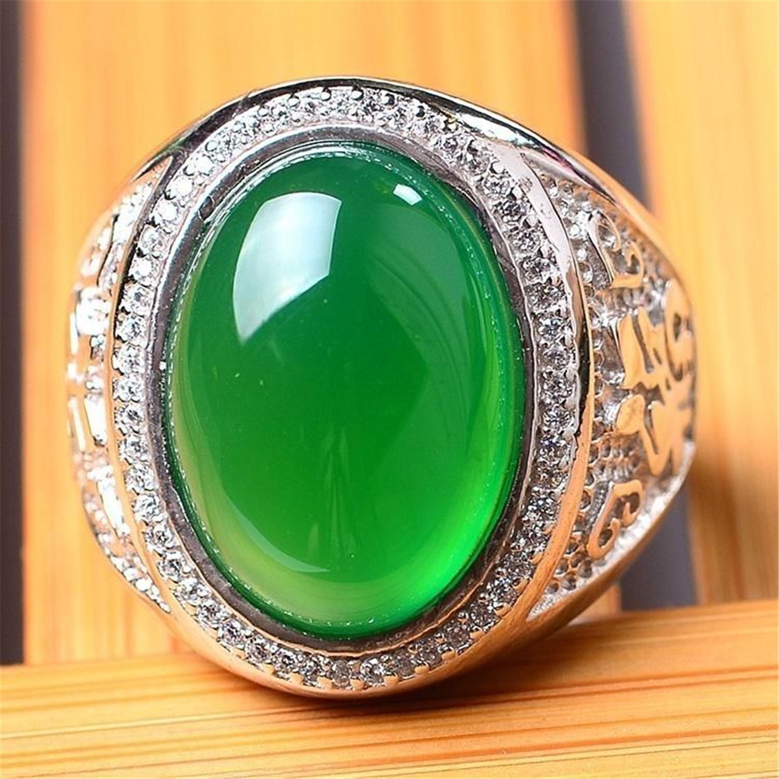 King Chalcedony Jade Mens Ring Stone Fashion Adjustable Band Etsy