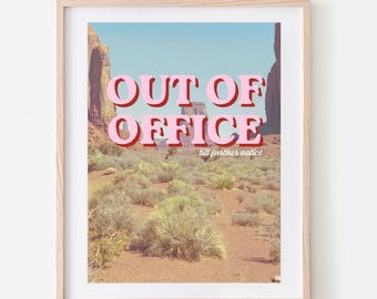Out of Office Desert Printable Wall Art, Retro Pink Typography Digital Download, Desert Landscape Art Print, Instant Vacation Poster OOO9