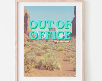 Out of Office Desert Printable Wall Art, Teal Green Typography Digital Download, Retro Vacation Poster, Digital Travel Print Decor OOO10