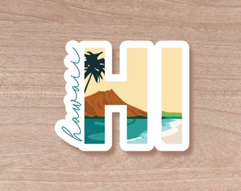 Hawaii State Abbreviation Sticker | Water Bottle | Decal | Vinyl | Water Proof | Wholesale | Vinyl Waterproof Laptop Water bottle Sticker