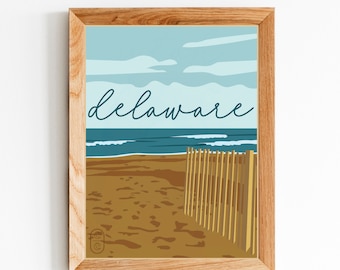 Digitale download van Delaware, handgemaakt huisdecor, kunst aan de muur, muurdecor, minimalistische kunst, staatsdruk, reisposter, afdrukbare muurkunst