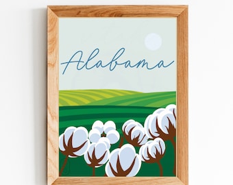 Descarga digital de Alabama, decoración del hogar hecha a mano, arte mural, decoración de pared, arte minimalista, impresión estatal, póster de viaje, arte mural imprimible