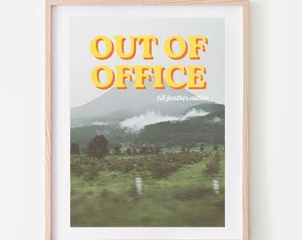 Out of Office Printable Wall Art, Remote Work Humor Digital Print, Retro Mountain Landscape Poster, Funny Office Decor, Instant DownloadOOO6