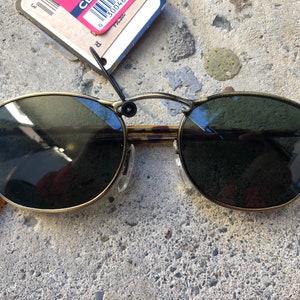 80s 90s NEW NWT NOS Vintage sunglasses antiqued gold brass tone metal frames tortoiseshell arms square oval shape deadstock steampunk tribal