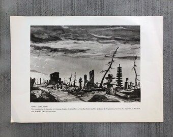 40s 1946 ROBERT HIGGS War&#39;s Desolation print Benrido Printing Hiroshima Occupied Japan art Army artist black & white military ephemera 10x14