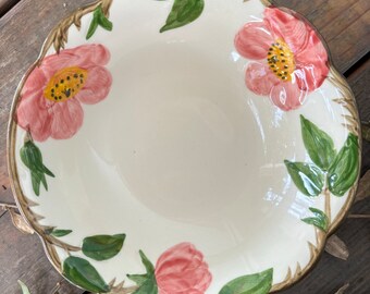 50s VINTAGE FRANCISCAN Desert Rose pattern bowl dish hand painted glazed beige pink small scalloped flower stamped Gladding McBean & Co. USA