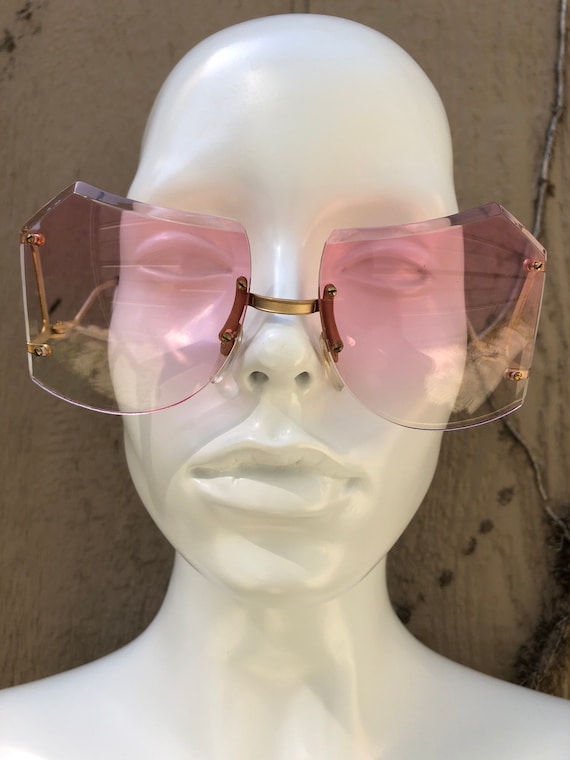 70s 80s NEW NOS VINTAGE Sunglasses Rimless Gradient Pink  display picture 1