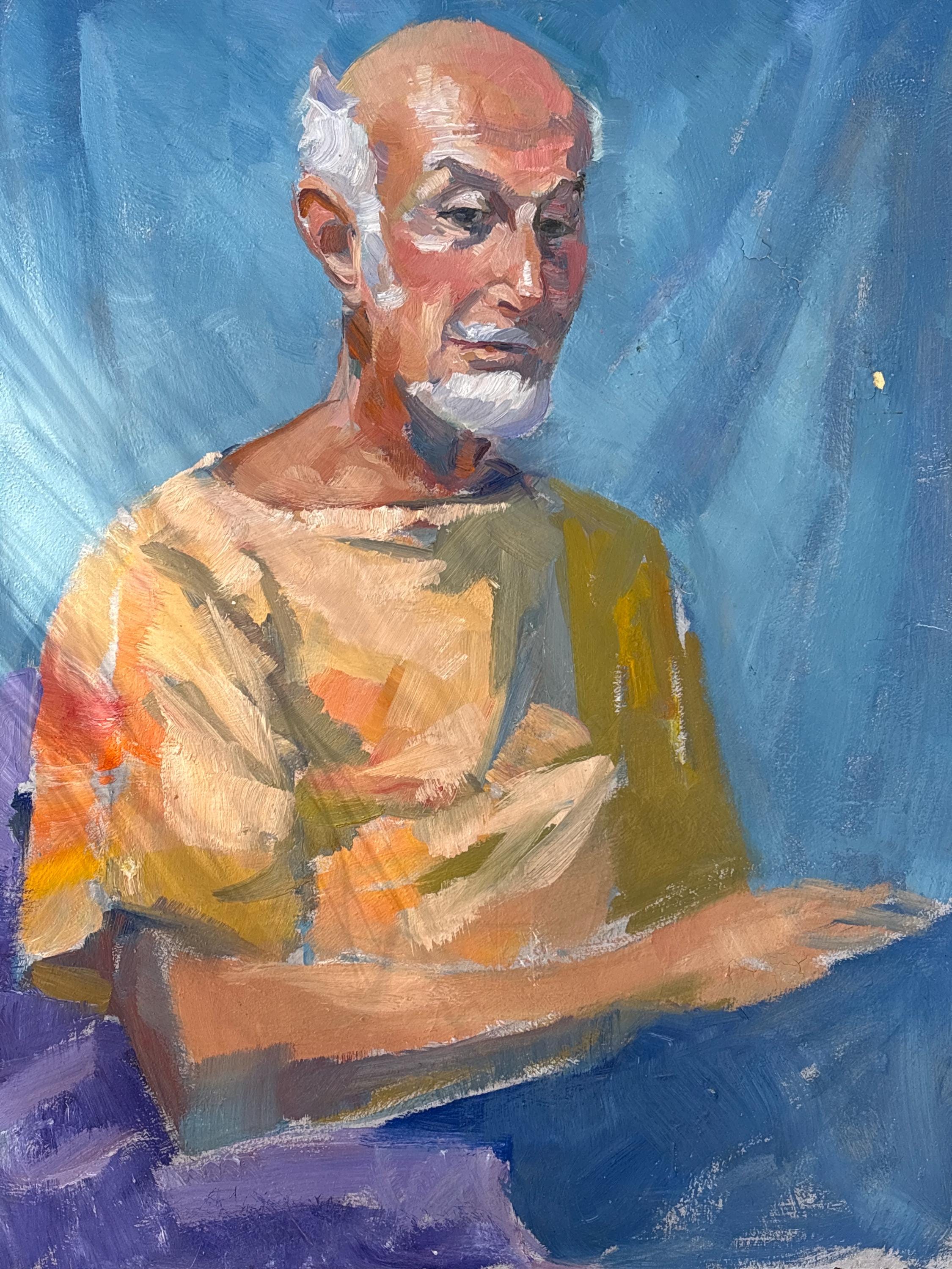 【S12号】good blue(portrait_s) 原画 oil paint 60s VINTAGE Painting Original Art Artwork Oil Board Portrait Man