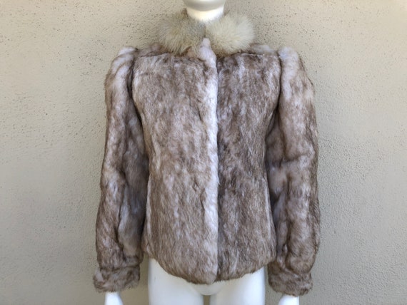 70s 80s VINTAGE real fur coat ivory beige brown r… - image 1