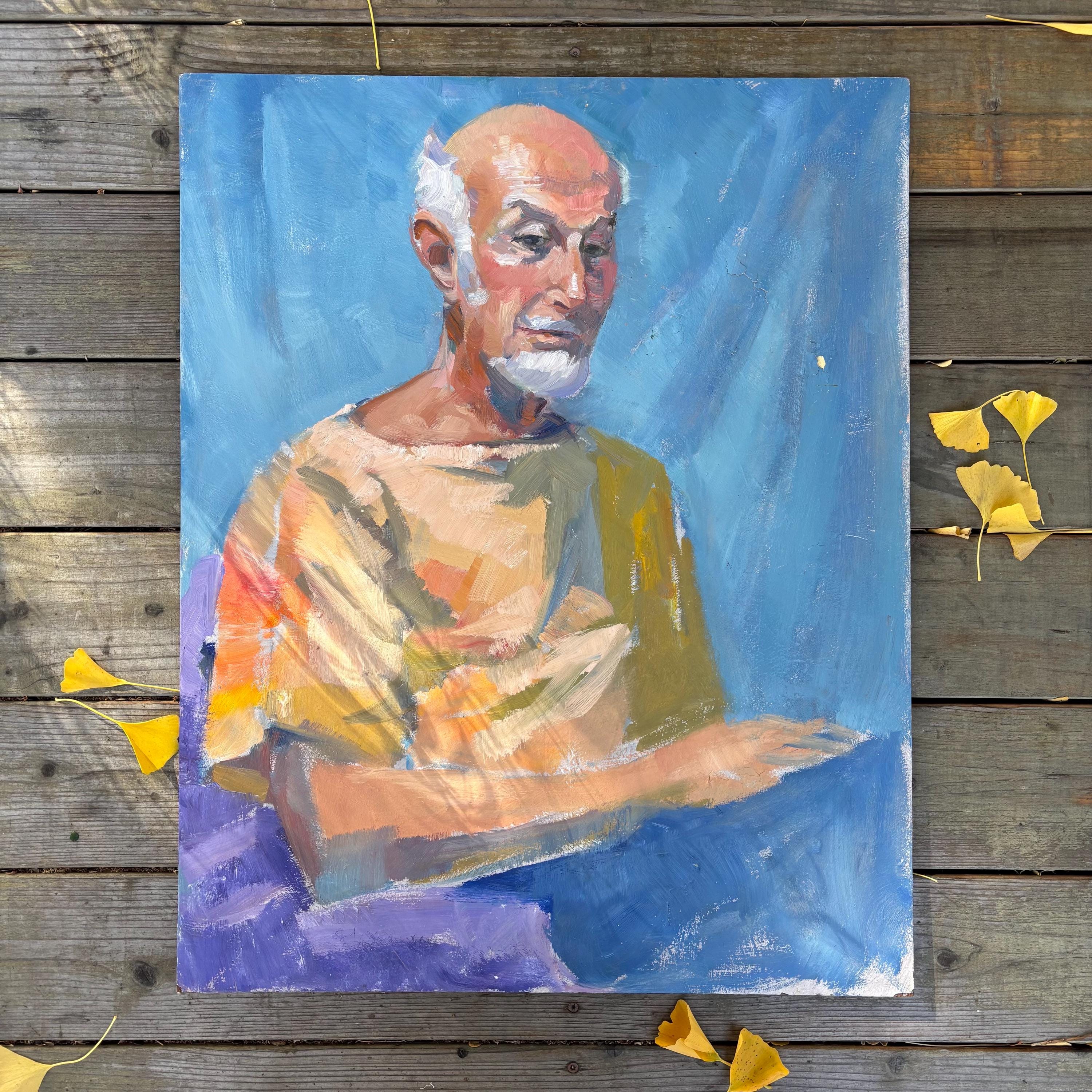 60s VINTAGE Painting Original Art Artwork Oil Board Portrait Man