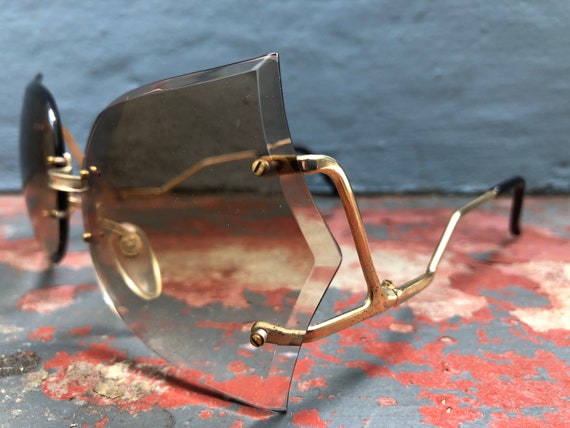 70s 80s NEW NOS VINTAGE sunglasses rimless brown … - image 10