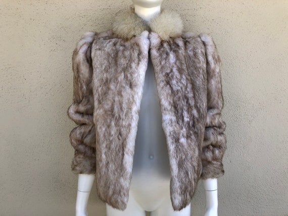 70s 80s VINTAGE real fur coat ivory beige brown r… - image 2