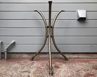 VINTAGE side end table base silver tone matte metal gray curved legs distressed patina hoof hooves feet footed rustic farmhouse lodge Gothic