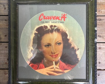 30s 40s VINTAGE Craven A For Your Throat’s Sake ad advertisement cigarette tobacco smoke smoking female woman framed green collectible Deco