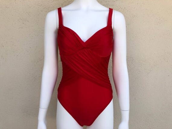 bright red one piece swimsuit