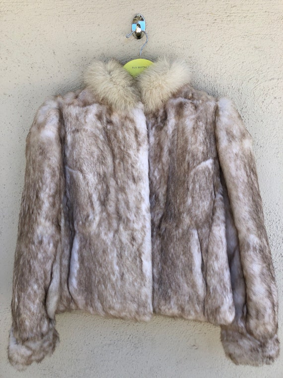 70s 80s VINTAGE real fur coat ivory beige brown r… - image 9