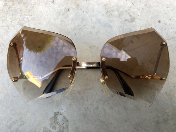 70s 80s NEW VINTAGE Sunglasses Rimless Faceted Brown  display picture 1