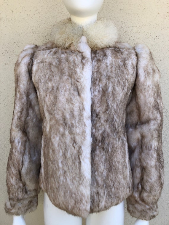 70s 80s VINTAGE real fur coat ivory beige brown r… - image 3