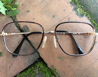 80s 90s Vintage RX 18KT RGP Adonis eyeglasses brown burl marbleized tortoiseshell yellow gold plated metal square oversized glasses 56 145
