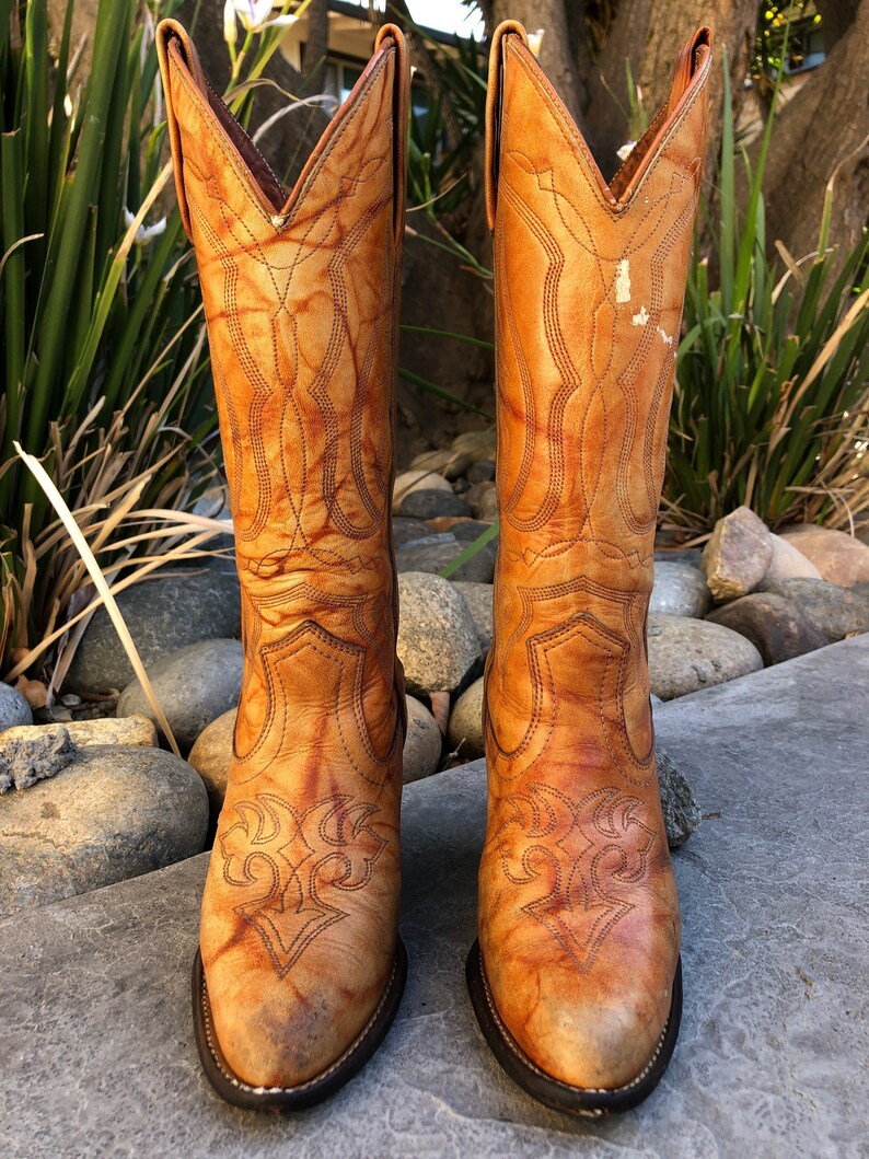 70s 80s VINTAGE Miss Capezio cowboy boots tan brown leather | Etsy