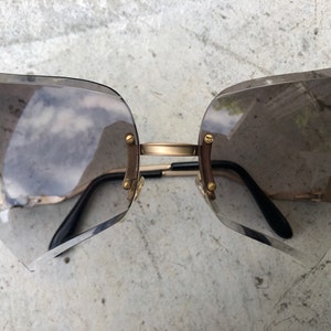 70s NEW VINTAGE sunglasses rimless gray gradient lens matte gold tone metal big oversized butterfly heart deadstock boho witch Gothic Taiwan
