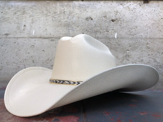 VINTAGE cowboy hat solid natural straw flat top wide brim sun beach boho country western cowgirl festival rancher rodeo Made in Italy