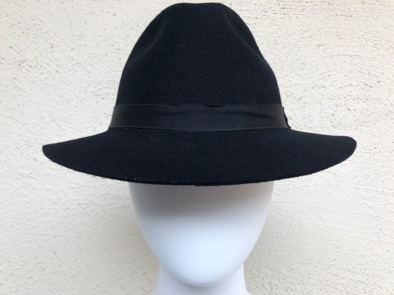 VINTAGE Mallory by Stetson wool hat solid black fedora wide | Etsy