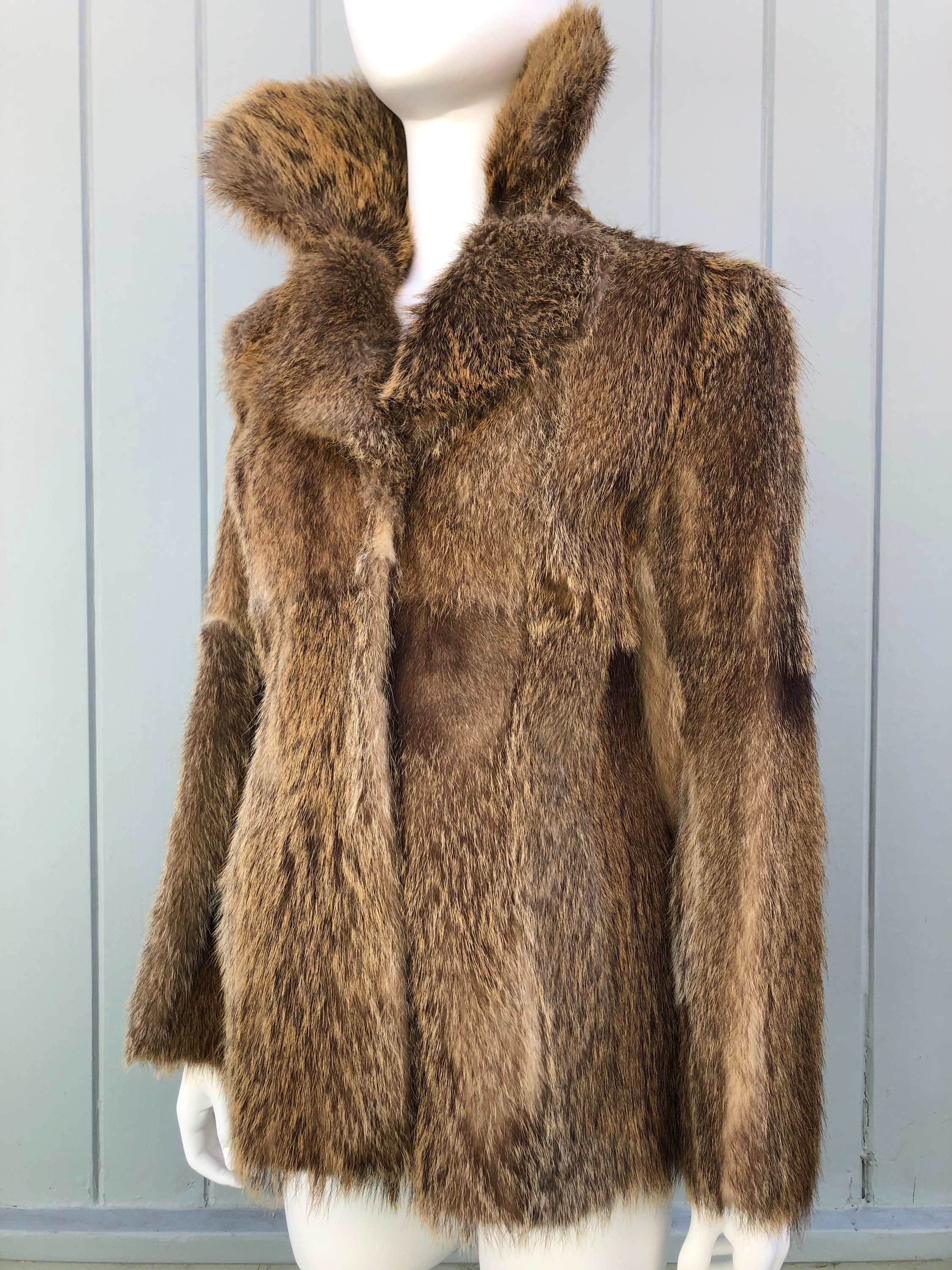 Veritable manteau de fourrure animal VINTAGE des annees 70 marron rouge beige renard bringe col large manches longues poches veste sur mesure boho grunge hipster moyen M 42 Etsy Canada