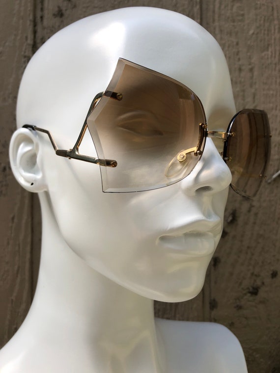 70s 80s NEW NOS VINTAGE sunglasses rimless brown … - image 5