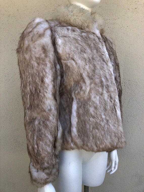 70s 80s VINTAGE real fur coat ivory beige brown r… - image 4
