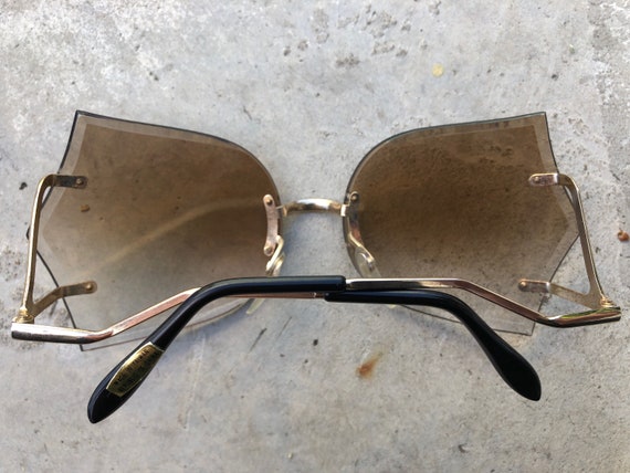 70s 80s NEW NOS VINTAGE sunglasses rimless brown … - image 3